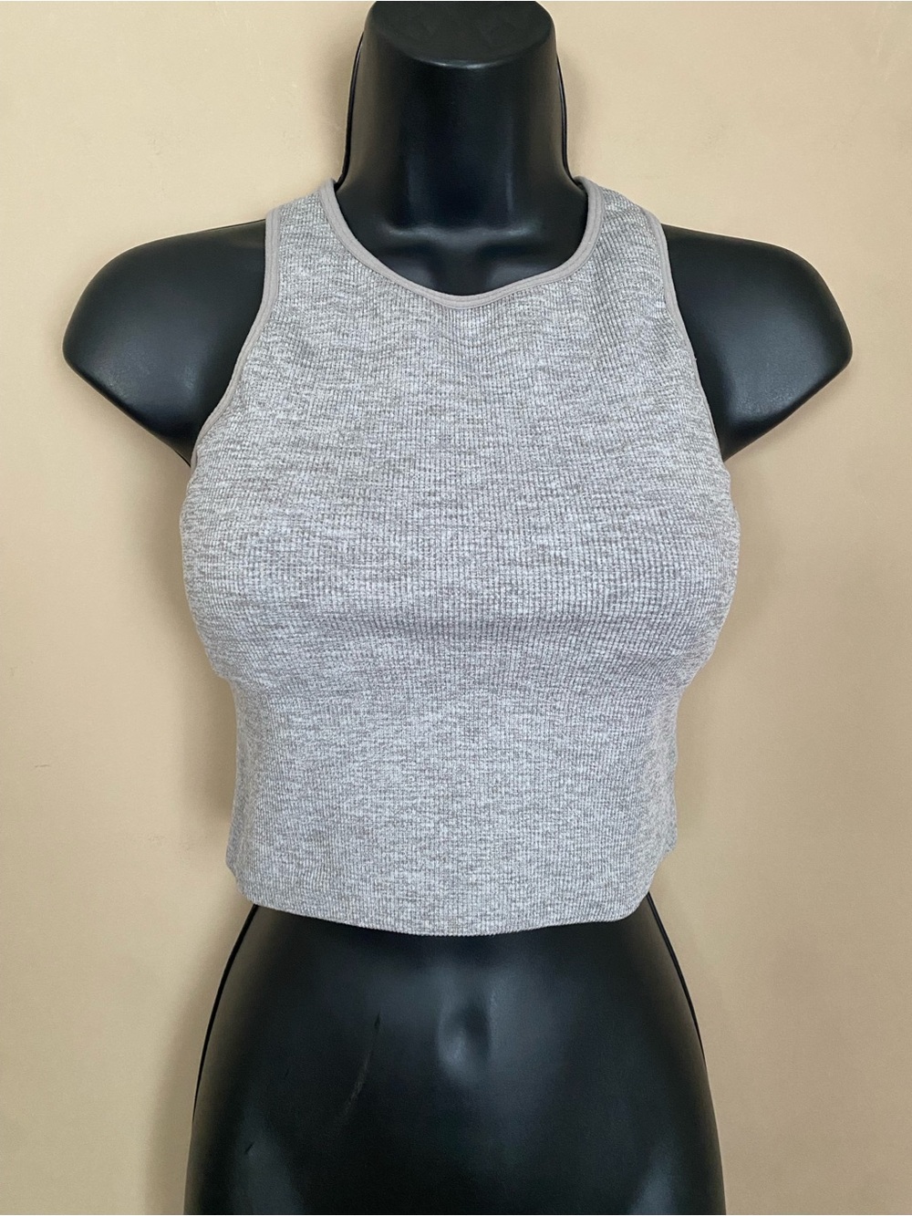 H&M Move Ribbed High-Neck Crop Tank Top - Gray